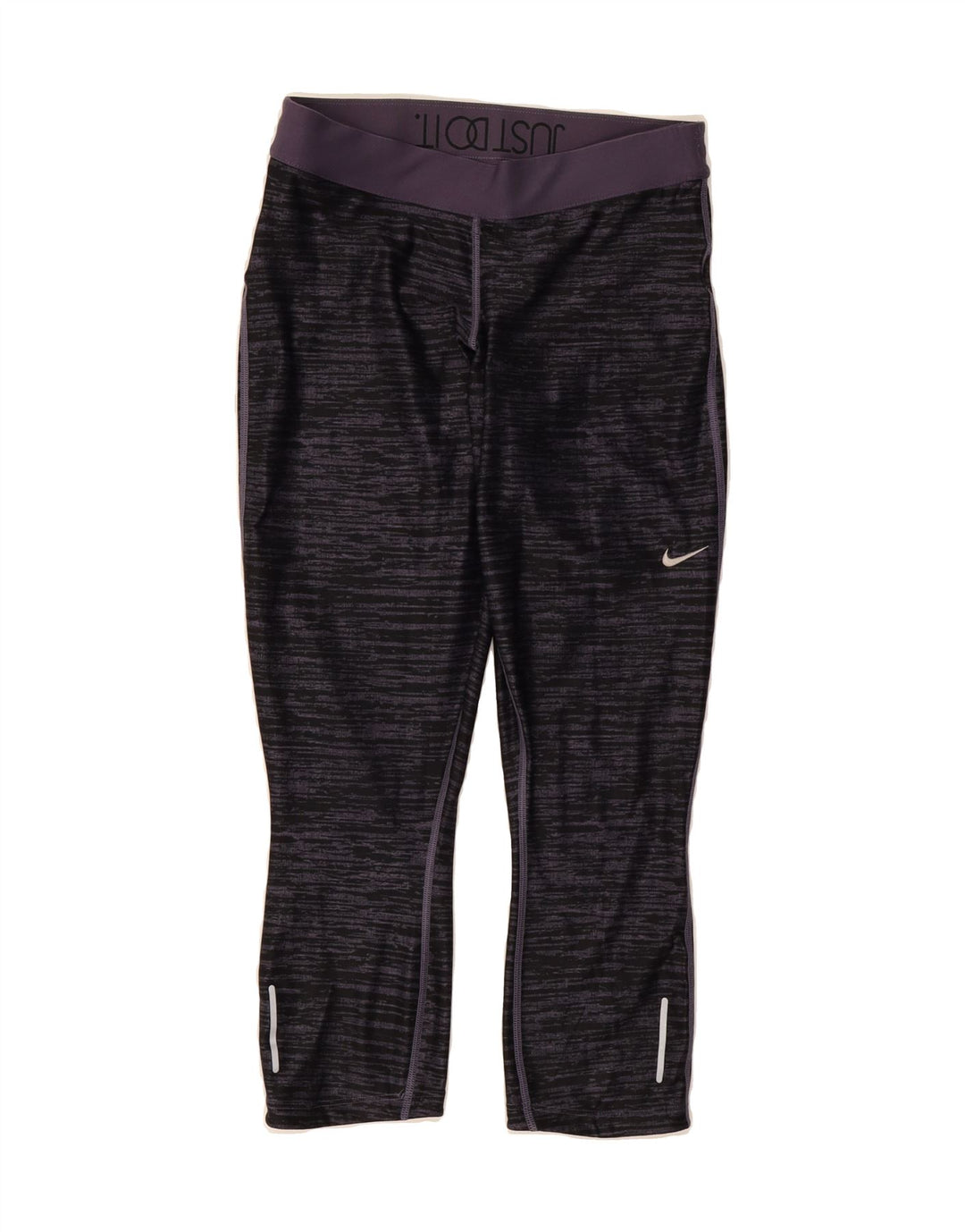 NIKE Womens Dri Fit Leggings UK 12 Medium Grey Striped Polyester Vintage Nike and Second-Hand Nike from Messina Hembry 
