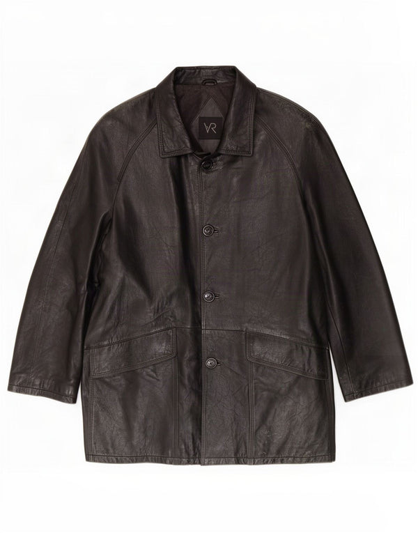 Casaco de couro masculino vintage IT 52 XL preto