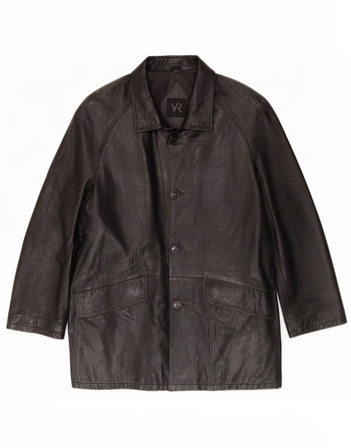 Casaco de couro masculino vintage IT 52 XL preto