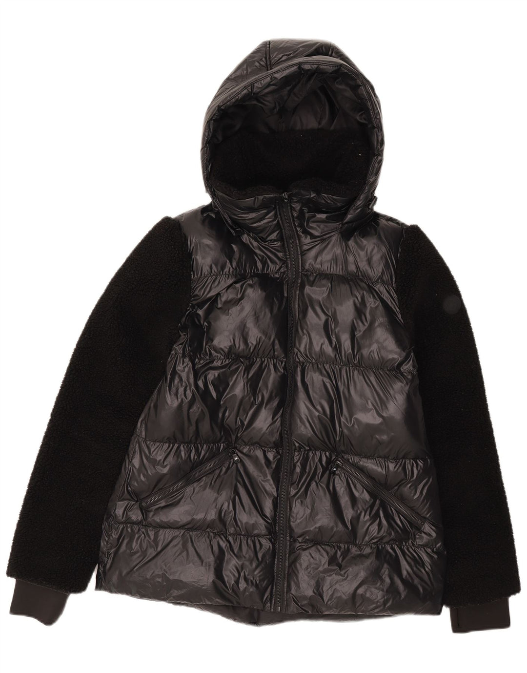 Michael Kors Womens Hooded Padded Jacket UK 14 Medium Black Nylon