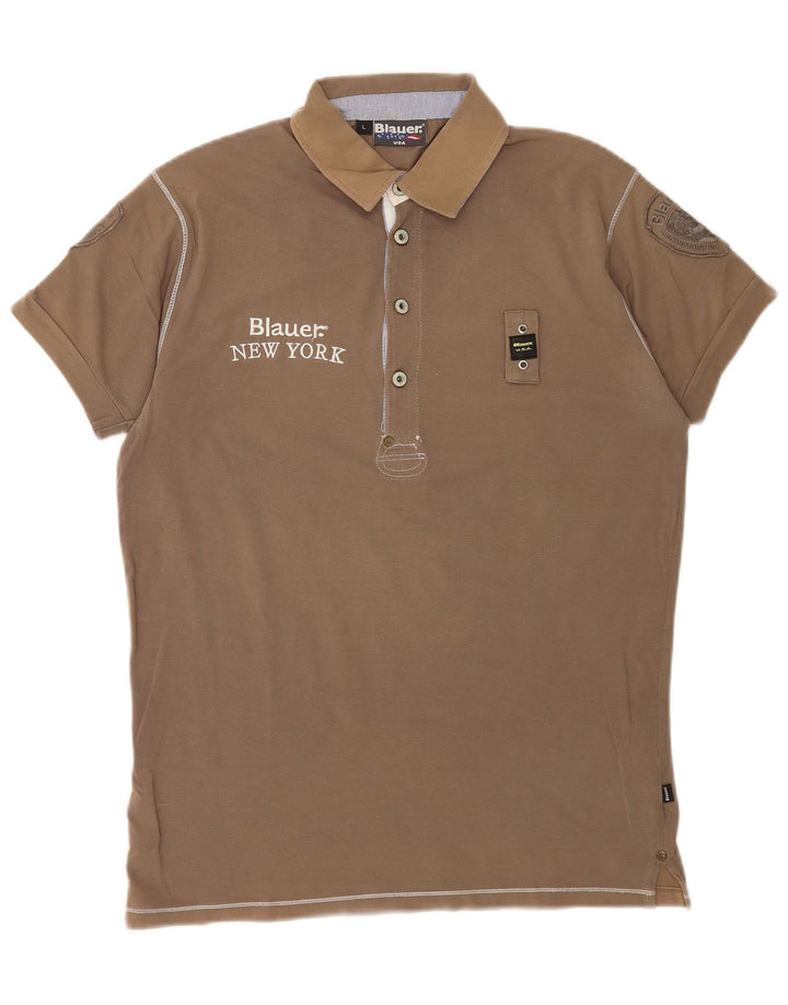 Blauer Mens Graphic Polo Shirt Large Brown
