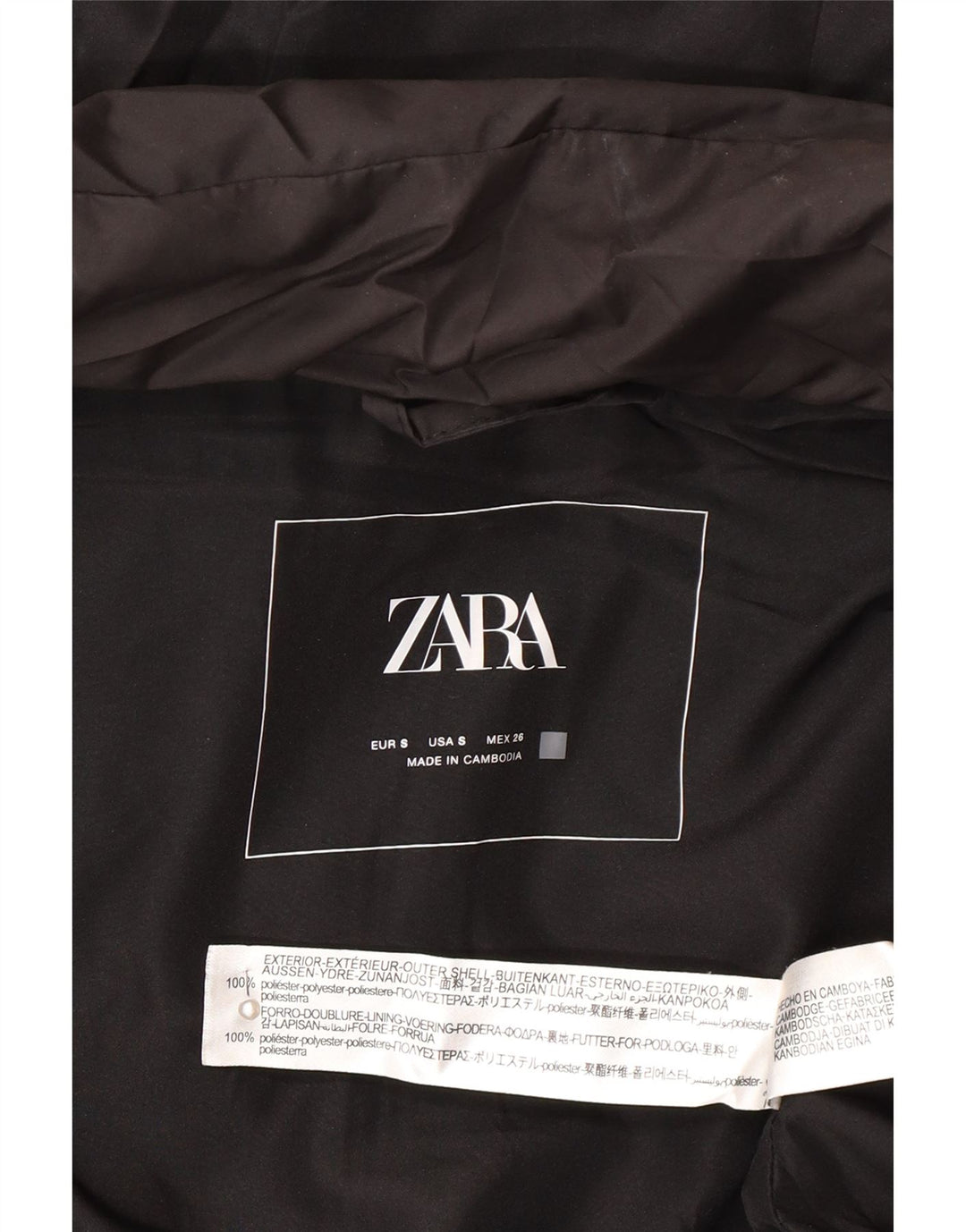 Zara Womens Hooded Sleeveless Padded Coat UK 14 Medium Black Polyester