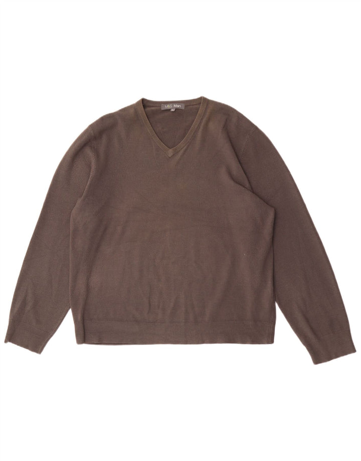 MARKS & SPENCER Herre V-hals sweater XL Grå Akryl
