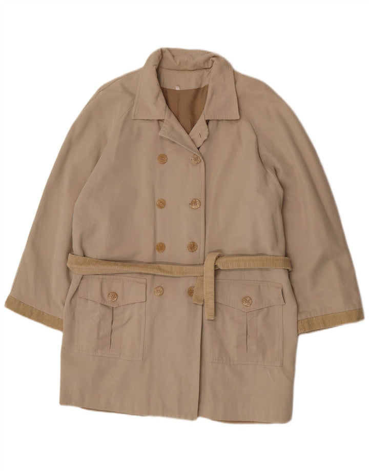 Vintage Damen Zweireihiger Mantel UK 14 Large Beige