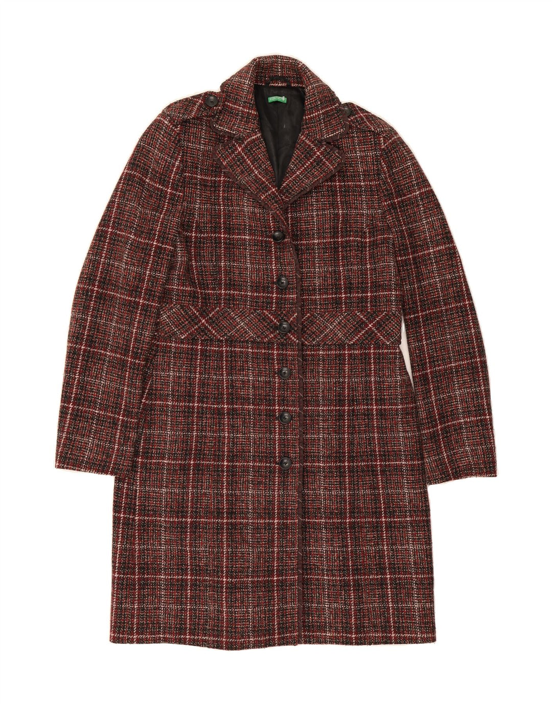 BENETTON Womens Overcoat IT 48 XL Red Check Acrylic Vintage Benetton and Second-Hand Benetton from Messina Hembry 