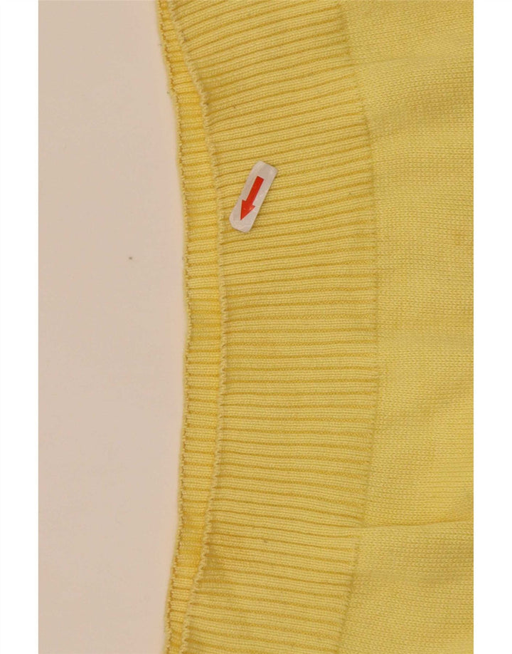 Vintage Mens Button Neck Jumper Sweater Medium Yellow Colourblock Cotton