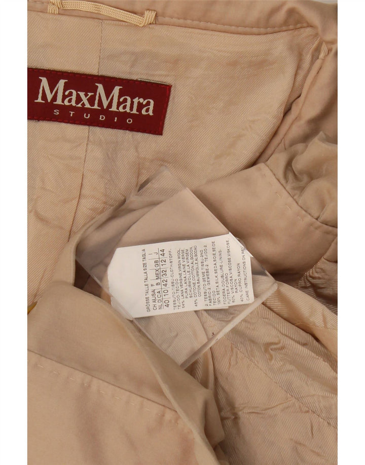 Max Mara Dame Crop 3 Button Blazer Jacket UK 12 Medium Beige Uld