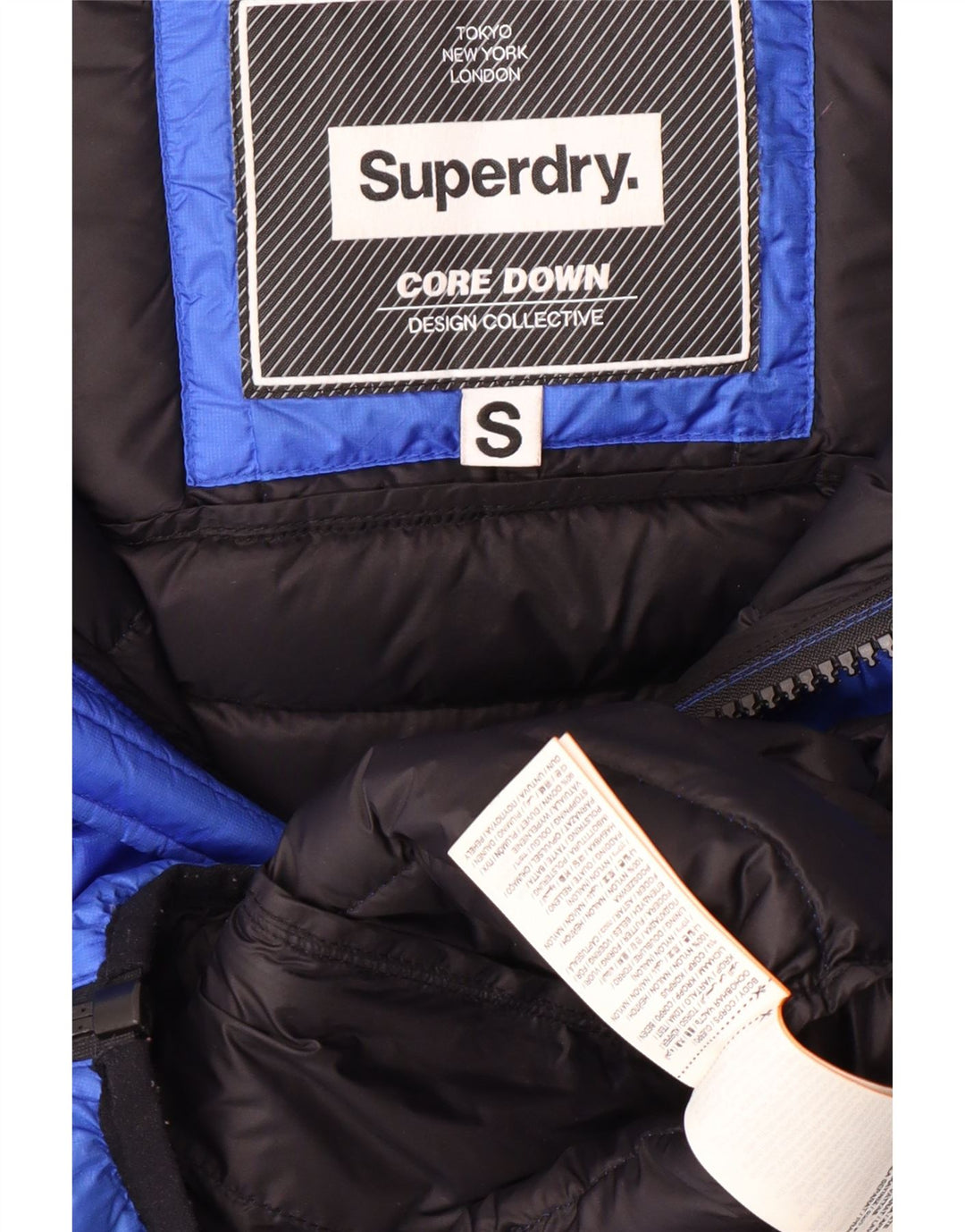 SUPERDRY Mens Core Hooded Padded Jacket UK 36 Small Blue Nylon