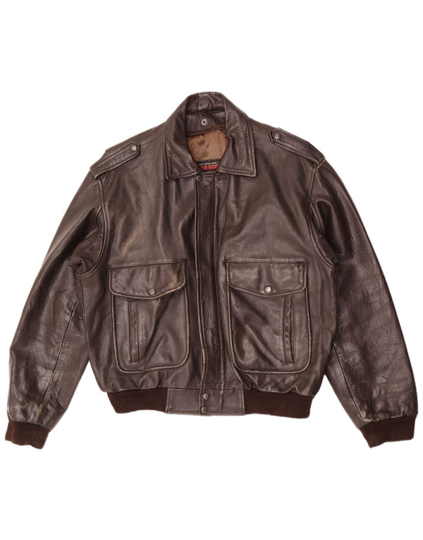 Bomb Boogie Mens Sky Loose Fit Leather Jacket UK 38 Medium Brown