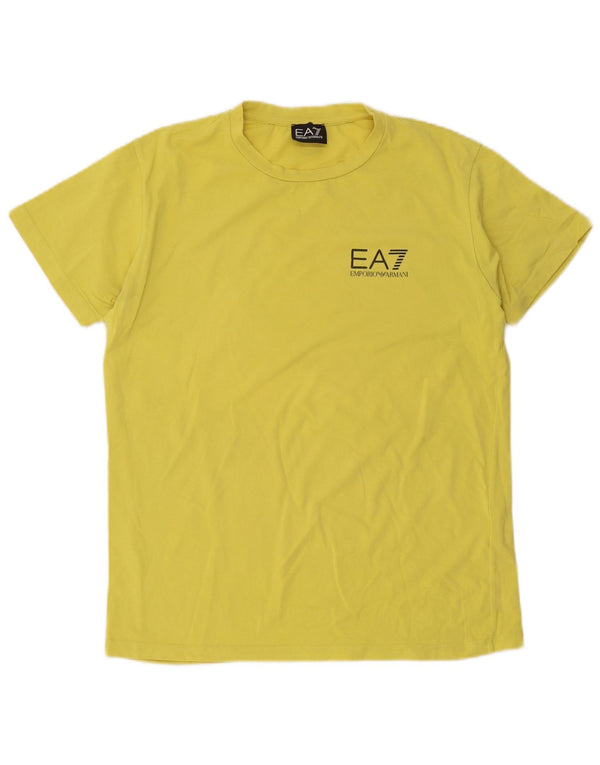 Emporio Armani Dame Grafisk T-Shirt Top UK 14 Stor Gul Bomuld