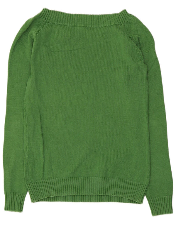 Zara Dame Boat Neck Jumper Sweater UK 14 Stor Grøn Bomuld
