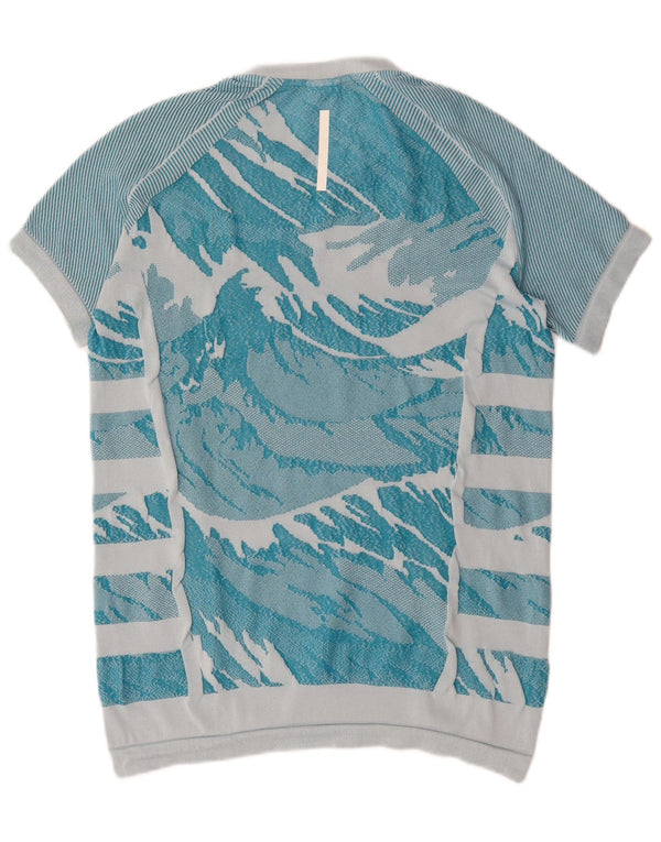 T-shirt Adidas da uomo con motivo astratto, top in poliestere blu medio