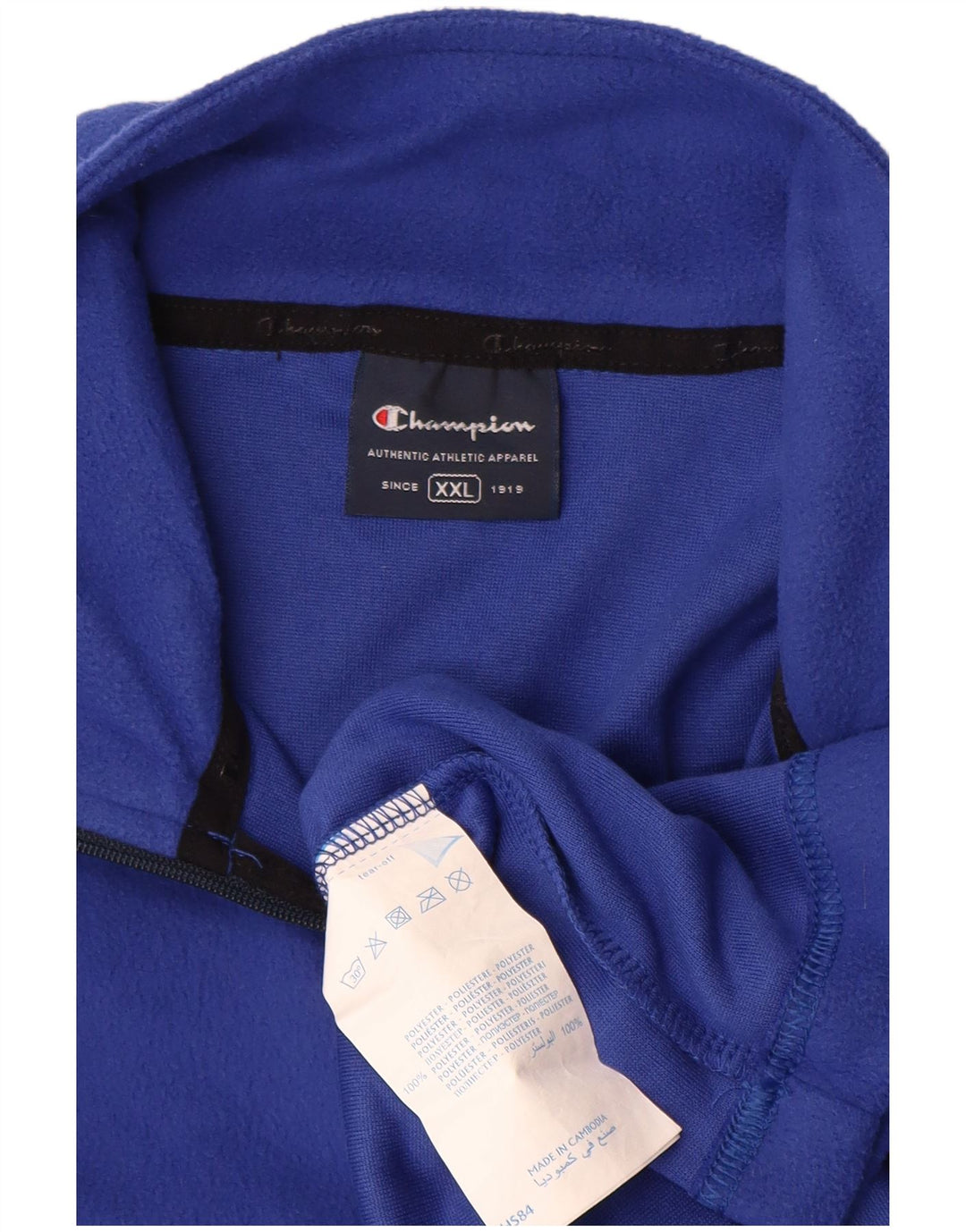 Champion Mens Zip Neck Fleece Jumper 2XL Blue Polyester