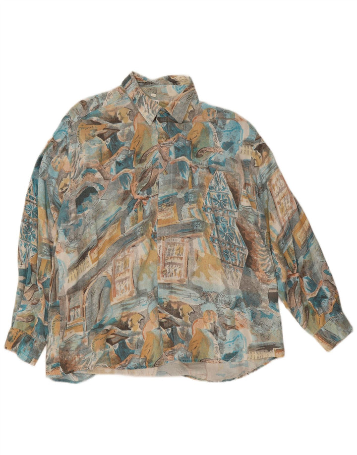 Camisa vintage para hombre grande viscosa patchwork multicolor