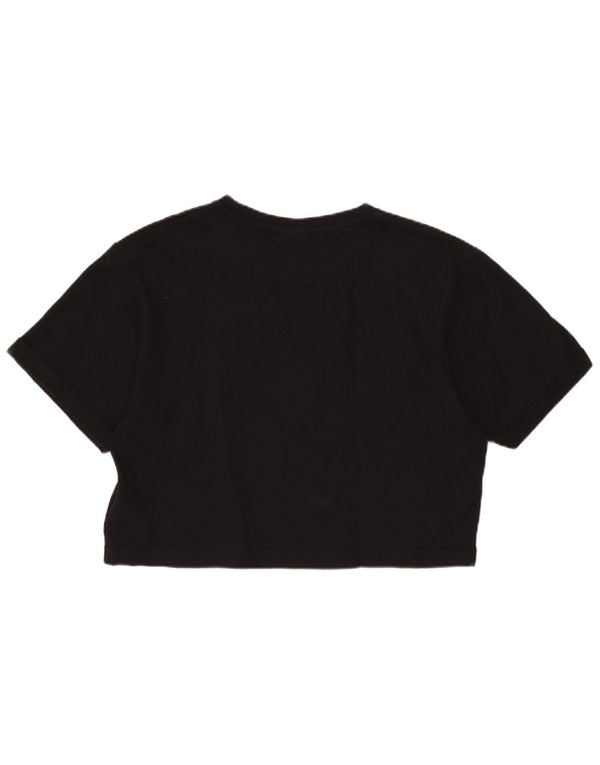 Ellesse Womens Loose Fit Crop Graphic T-Shirt Top UK 6 XS Schwarz Baumwolle