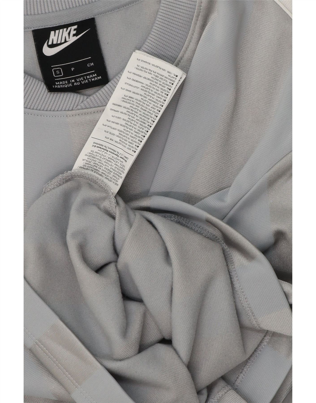 Nike Womens Crop T-Shirt Top UK 10 Small Grey Striped Polyester