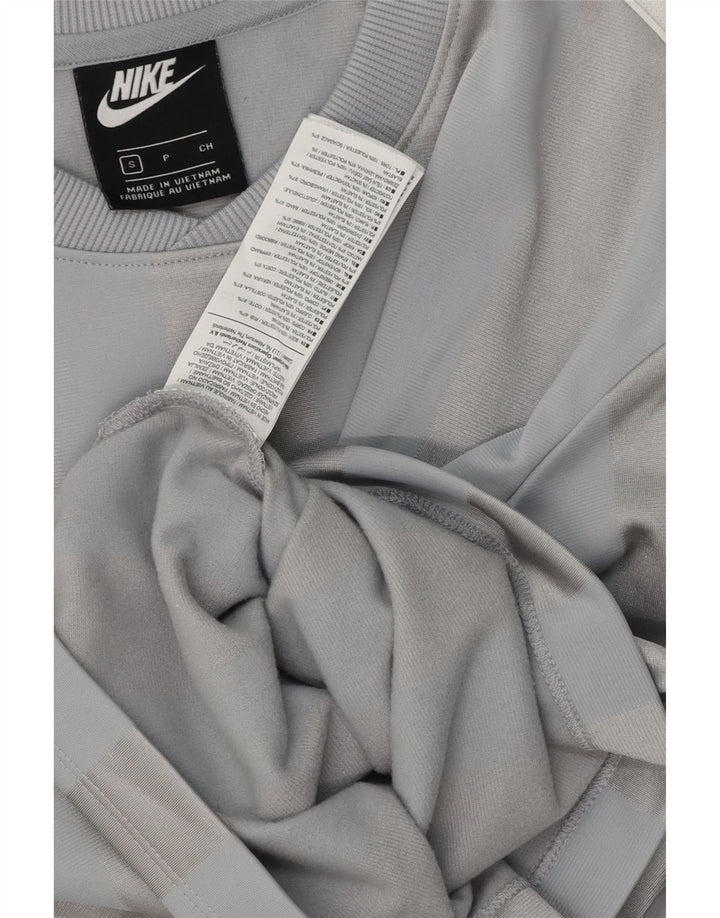 Nike Womens Crop T-Shirt Top UK 10 Small Grey Striped Polyester