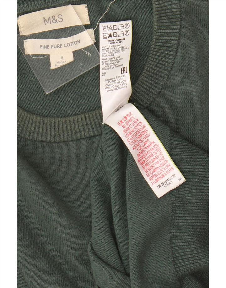 Marks & Spencer Mens Crew Neck Jumper Sweater Small Green Cotton