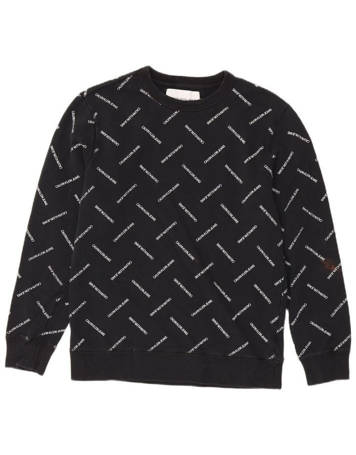 CALVIN KLEIN JEANS Mens Graphic Sweatshirt Jumper Medium Black Cotton