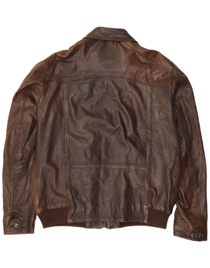 Massimo Dutti Chaqueta utilitaria de cuero para hombre UK 44 2XL Marrón