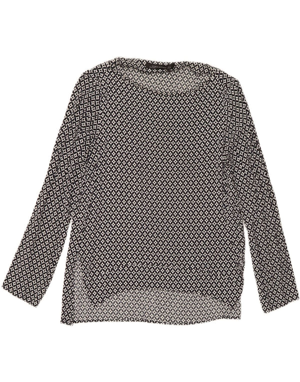 Zara Dame Langærmet Bluse Top UK 10 Small Navy Blue Geometrisk Viscose