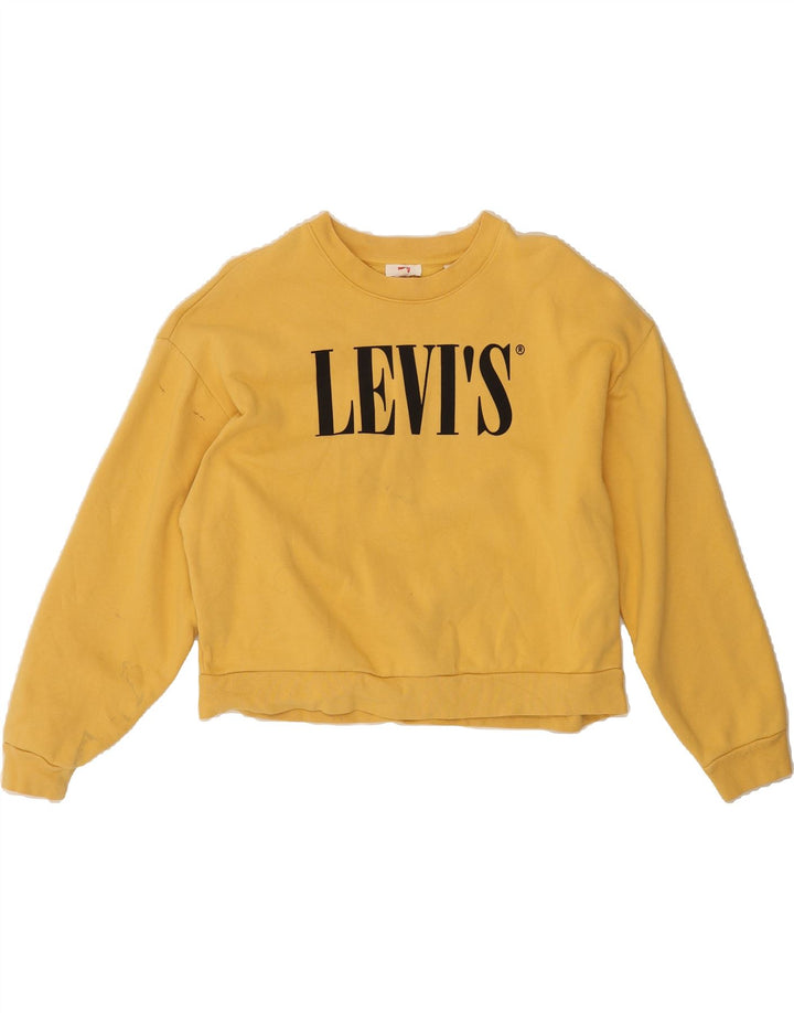 LEVI'S Womens Oversized Crop Graphic Sweatshirt Jumper UK 14 Large Yellow Vintage Levi's and Second-Hand Levi's from Messina Hembry 