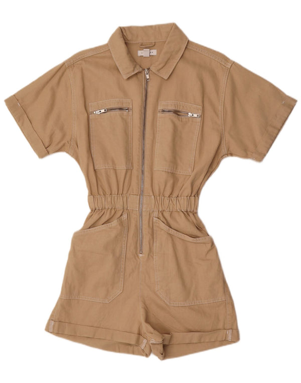Topshop Mono corto de manga corta para mujer UK 8 Small Beige Cotton