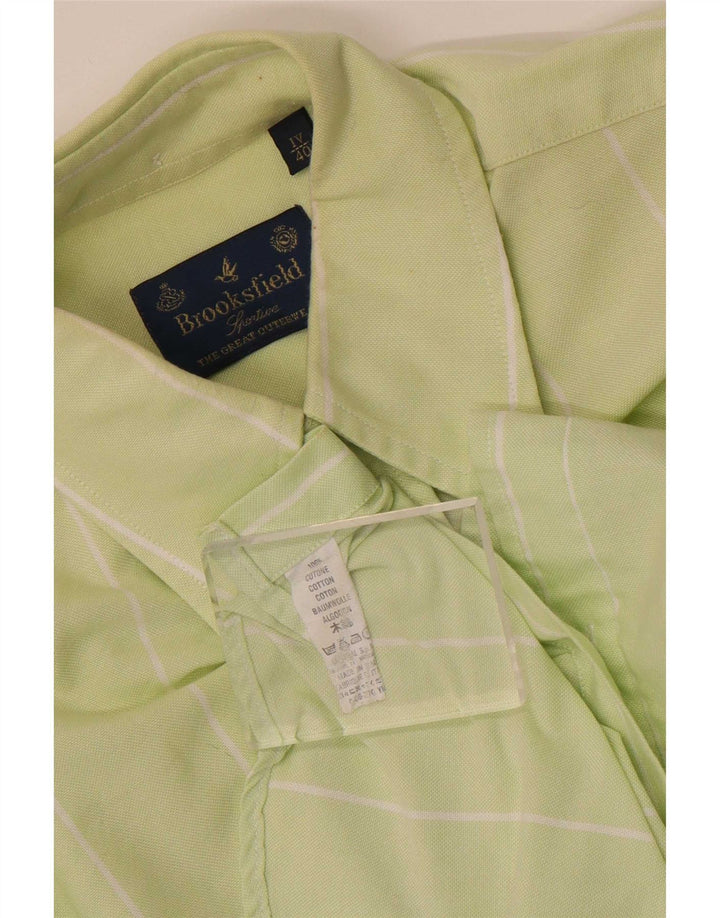 Brooksfield Mens Shirt Size 40 Medium Green Striped Cotton