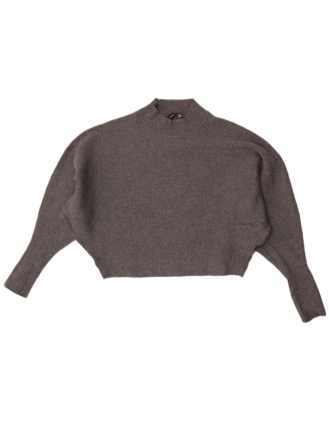 Zara Womens Batwing Crop Turtle Neck Jumper Sweater UK 14 Medium Grey