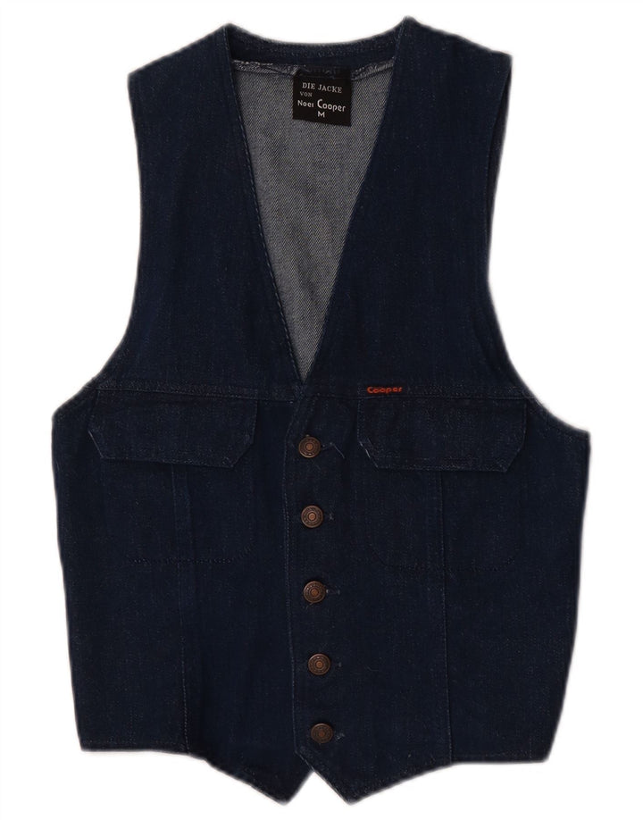 Vintage denimvest til mænd mellemblå bomuld