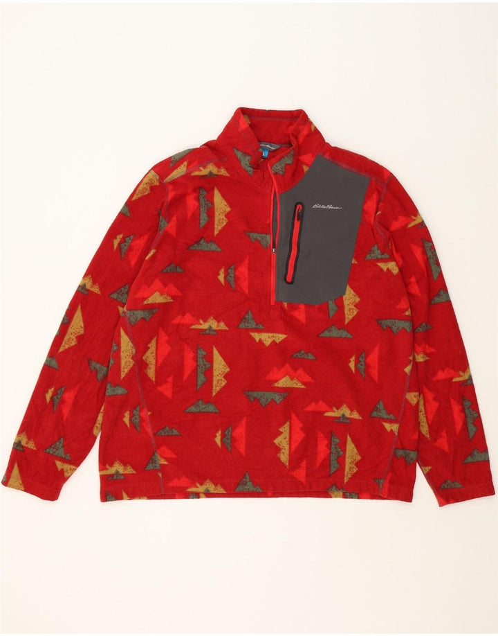 EDDIE BAUER Mens Zip Neck Fleece Jumper XL Red Geometric Polyester Vintage Eddie Bauer and Second-Hand Eddie Bauer from Messina Hembry 