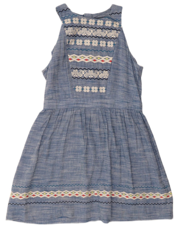 Warehouse Womens Sleeveless A-Line Dress UK 14 Large Blue Floral Cotton