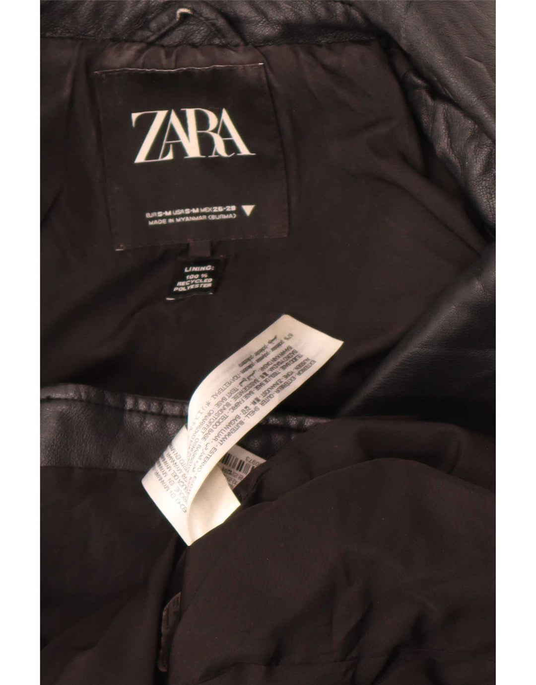 Zara Veste de motard surdimensionnée en simili cuir pour femme UK 10 Petit Noir Polyester