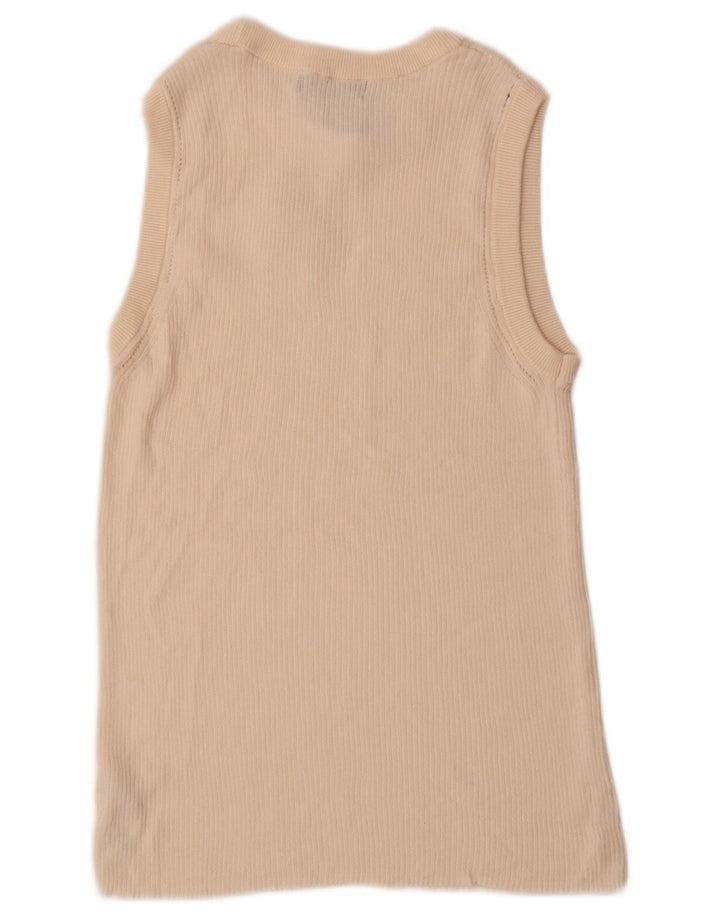 Marks & Spencer Womens Vest Tank Top UK 14 Medium Off White Cotton