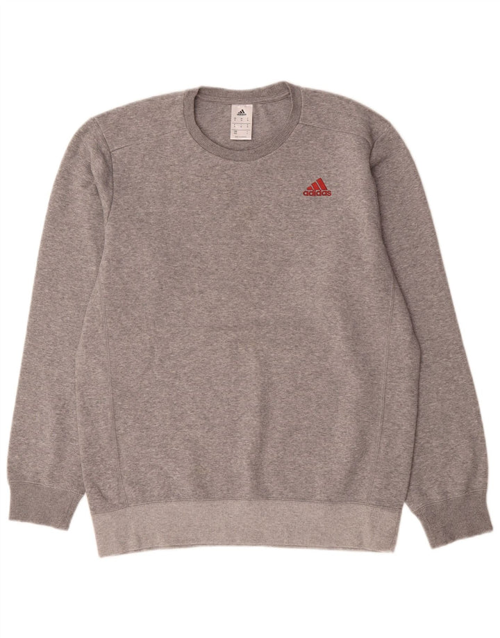 Adidas Mens Sweatshirt Jumper Medium Grey Flecked Cotton