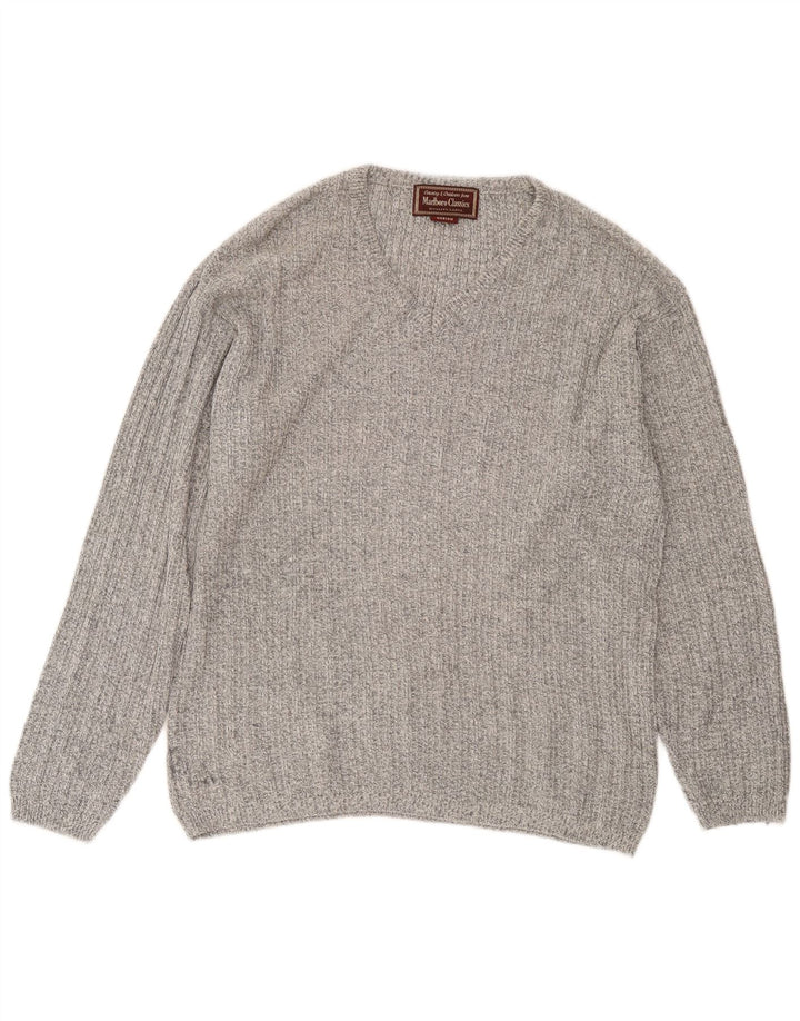 Marlboro Classics Mens V-Neck Jumper Sweater Medium Grey Flecked Cotton