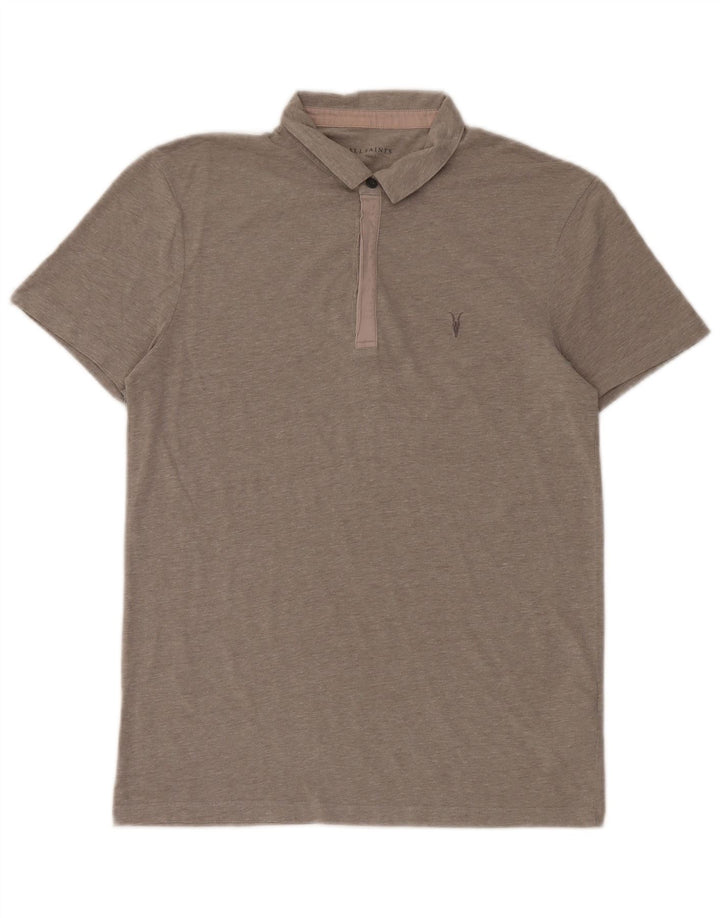 All Saints Mens Polo Shirt Small Grey Striped Cotton