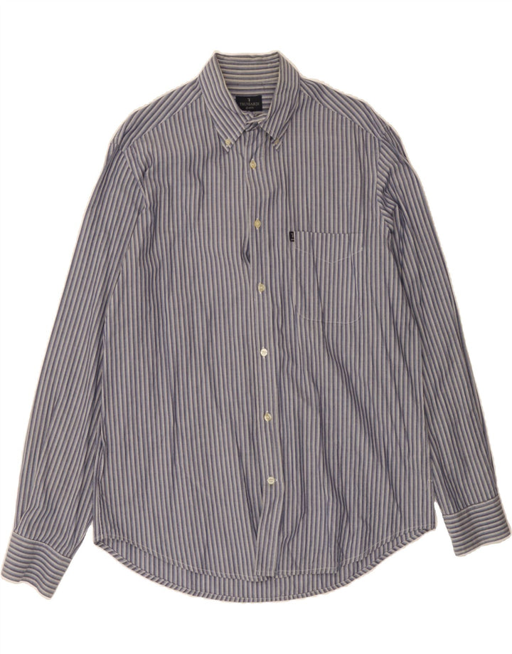 TRUSSARDI Mens Shirt XL Blue Striped Cotton Vintage Trussardi and Second-Hand Trussardi from Messina Hembry 