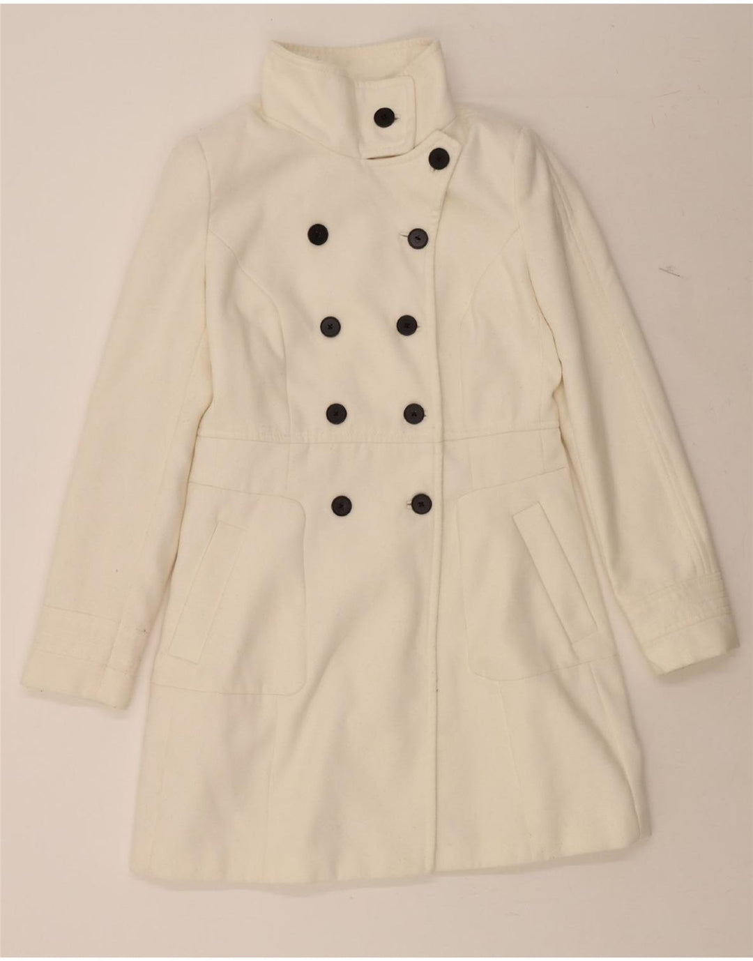 ZARA Womens Double Breasted Coat UK 14 Large White Polyester