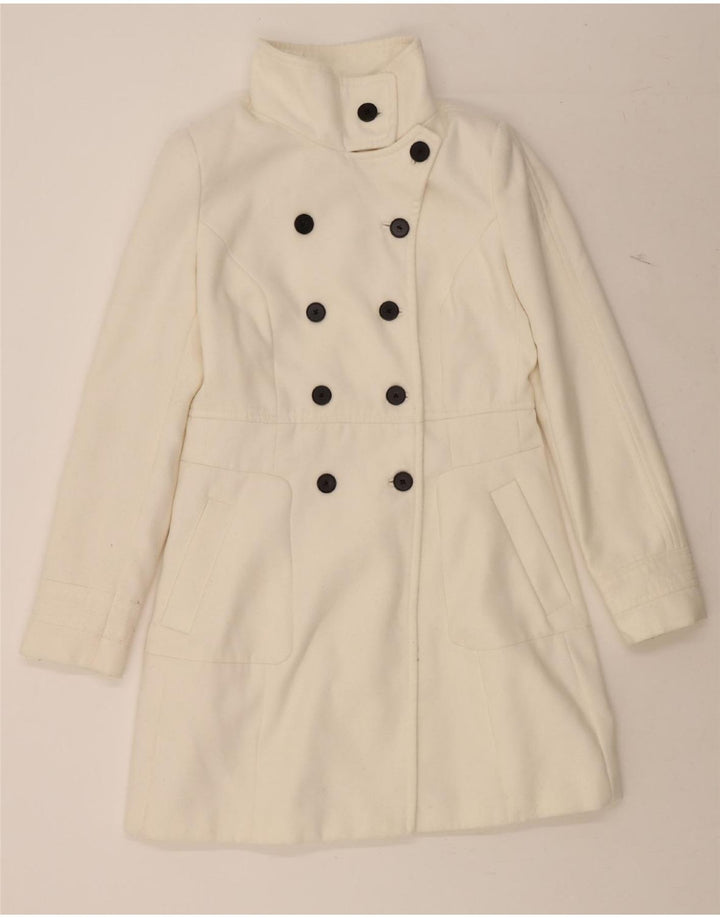 ZARA Womens Double Breasted Coat UK 14 Large White Polyester
