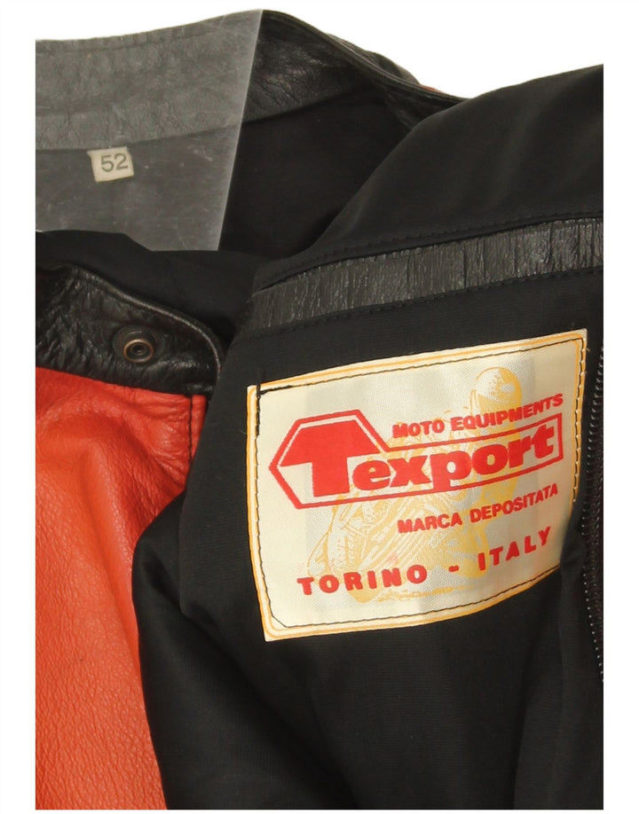 Vintage Womens Leather Racer Jacket IT 52 2XL Red Colourblock