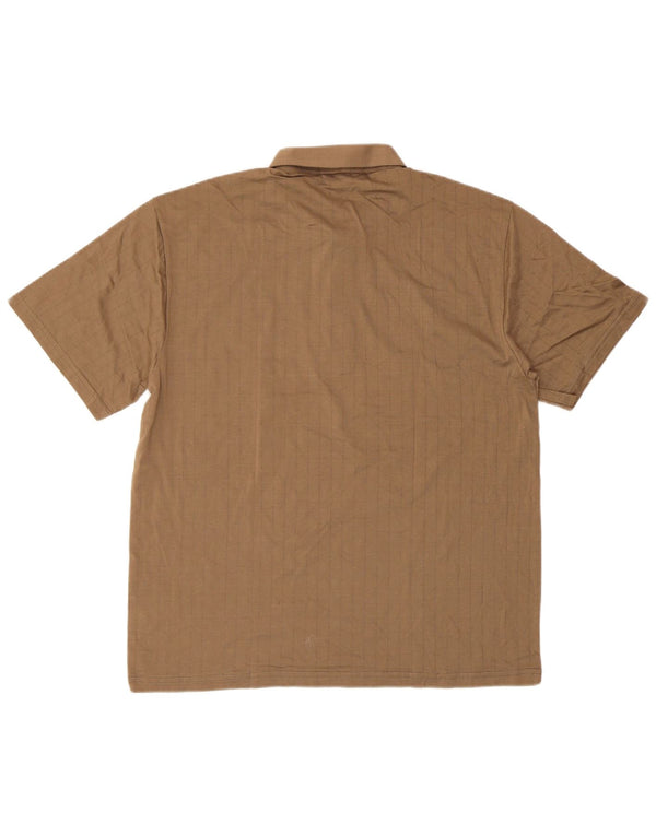 Polo vintage da uomo a maniche corte regolare in cotone a righe marroni grandi