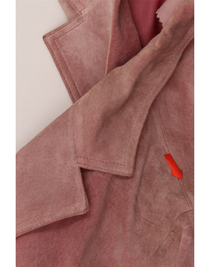 VINTAGE Damen 2-Knopf-Wildleder-Blazerjacke IT 46 Großes rosa Leder