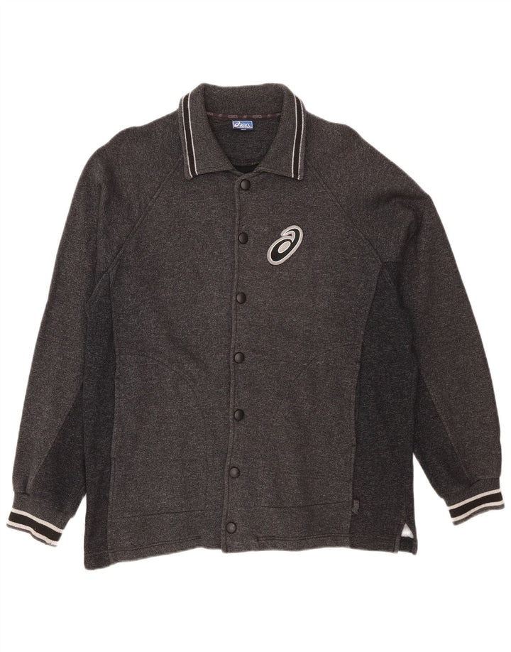 Maglione cardigan da uomo Asics in cotone a righe grigio medio