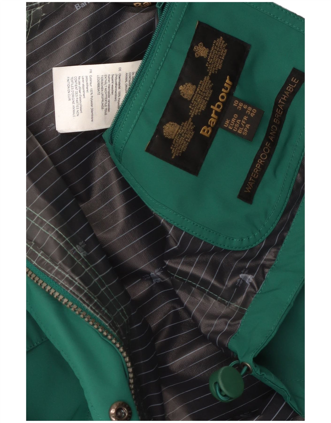 Chaqueta impermeable con capucha para mujer Barbour UK 10 Small Green Poliéster