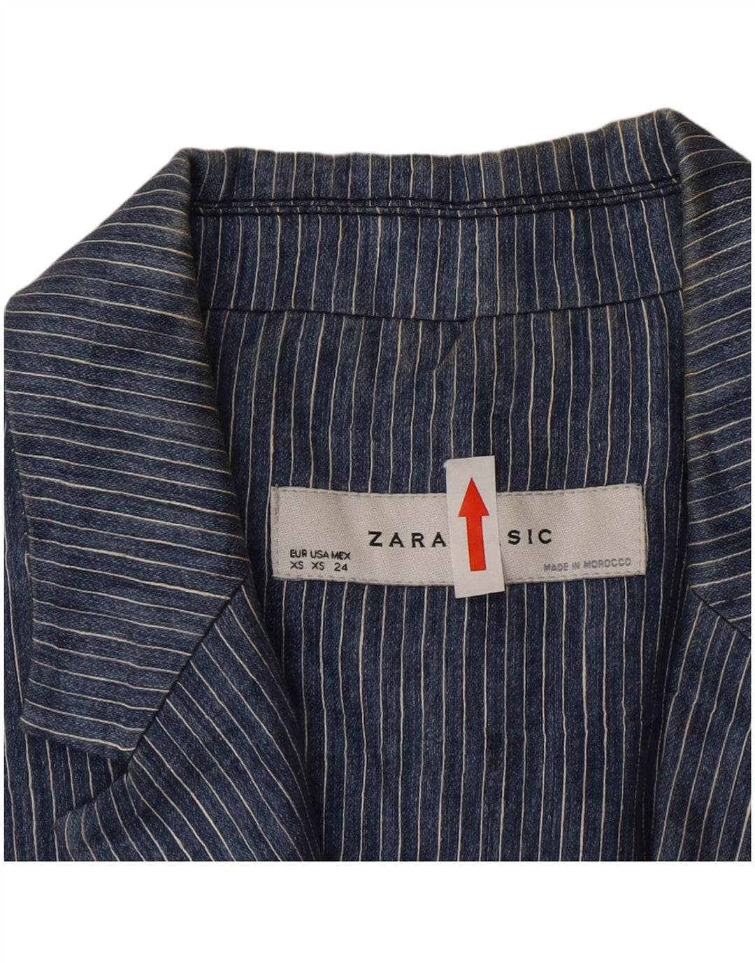 Zara Womens 1 Button Blazer Jacket UK 6 XS Blue Pinstripe Polyester