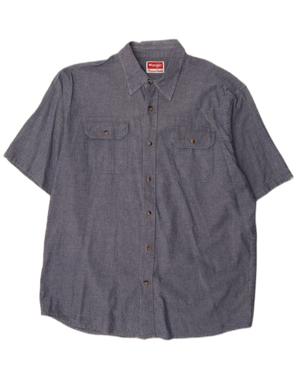 Wrangler Mens Short Sleeve Shirt Large Navy Blue Cotton