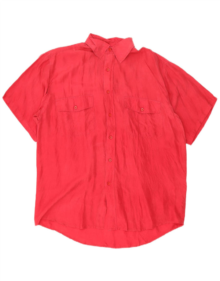 vintage Chemise à manches courtes pour hommes Soie rouge moyenne