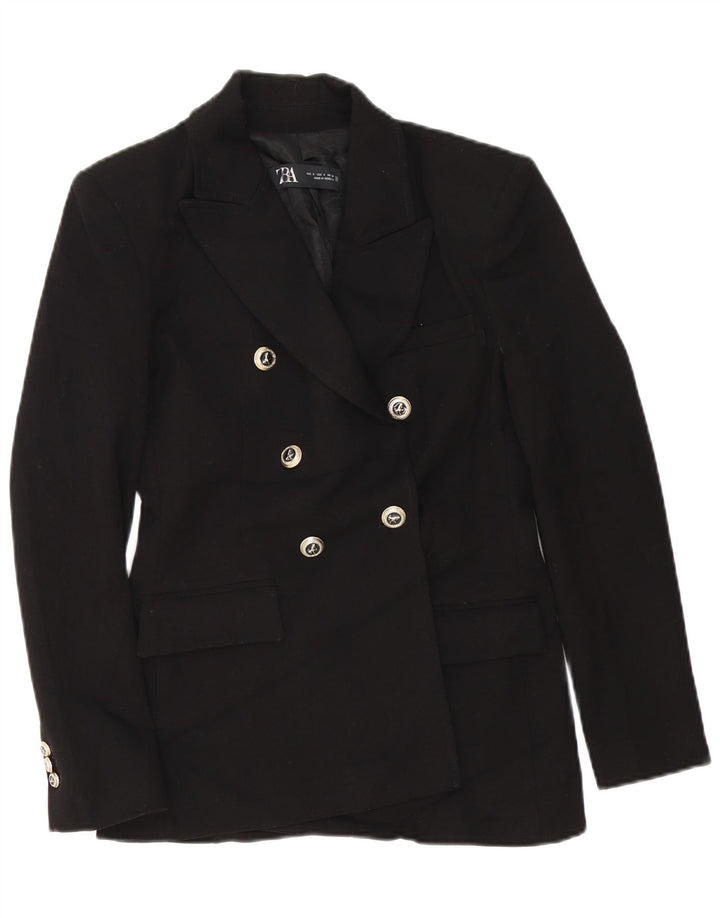 Jaqueta blazer feminina Zara com peito duplo Reino Unido 10 poliéster preto pequeno