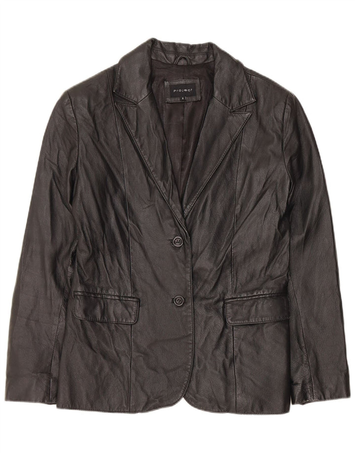 PROJECT Womens 2 Button Leather Blazer Jacket UK 10 Small Black Leather